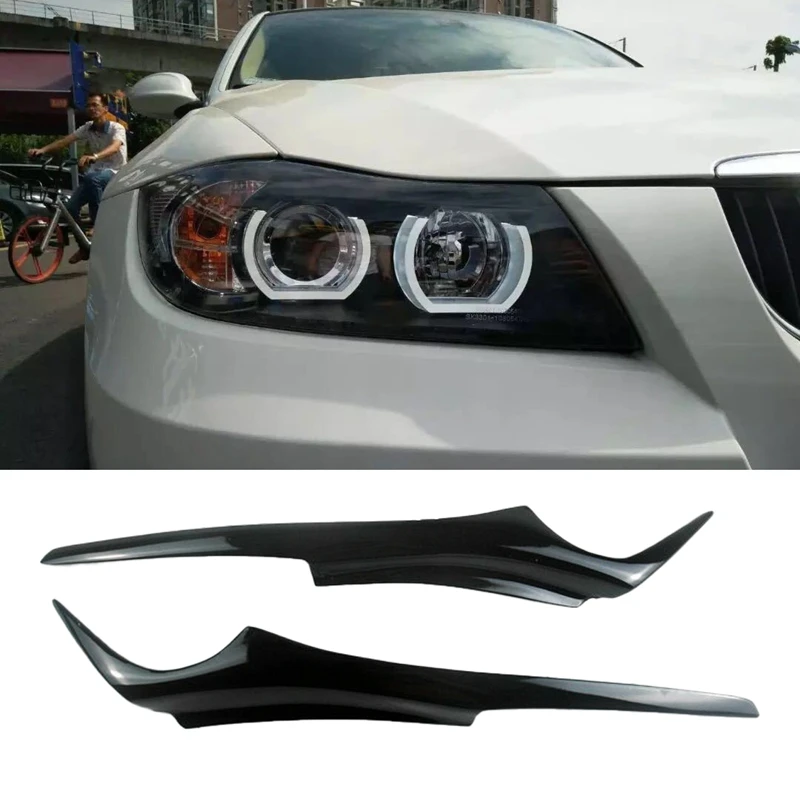 

Глянцевая черная Автомобильная наклейка для BMW 3 серии E90 E91 2006-2011, передние фары, Накладка для бровей и век, аксессуары