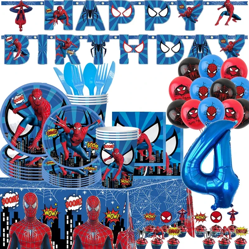 

Spiderman Party Decorations Disposable Tableware Paper Plate Cup Napkin Cake Topper Baby Shower Kids Boy Birthday Party Supplies