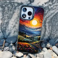 Sunflowers & Starry Night Art Aesthetic Phone Case - Vibrant Laser - Engraved Cover - iPhone 14 (CH - Black SGHT 1)