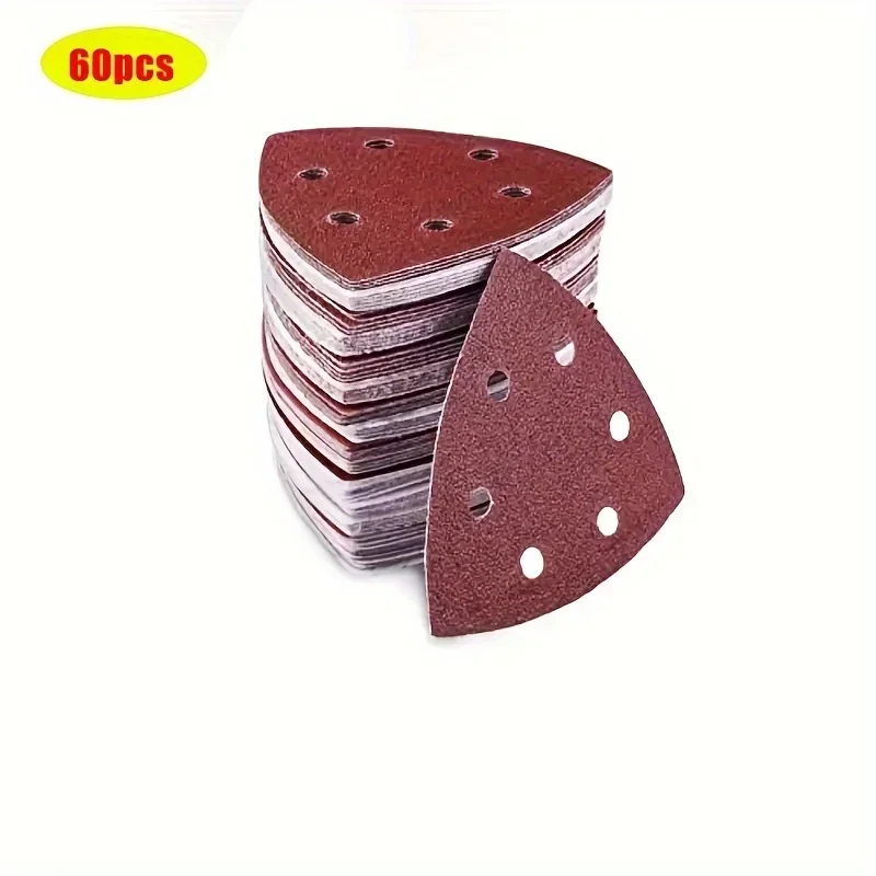 Almohadillas De Lija Triangulares Para Multiherramienta - 60 Piezas, 6 Granos (60-400), Con 2 Placas Base, Para Lijado En Esquinas Y Detalles