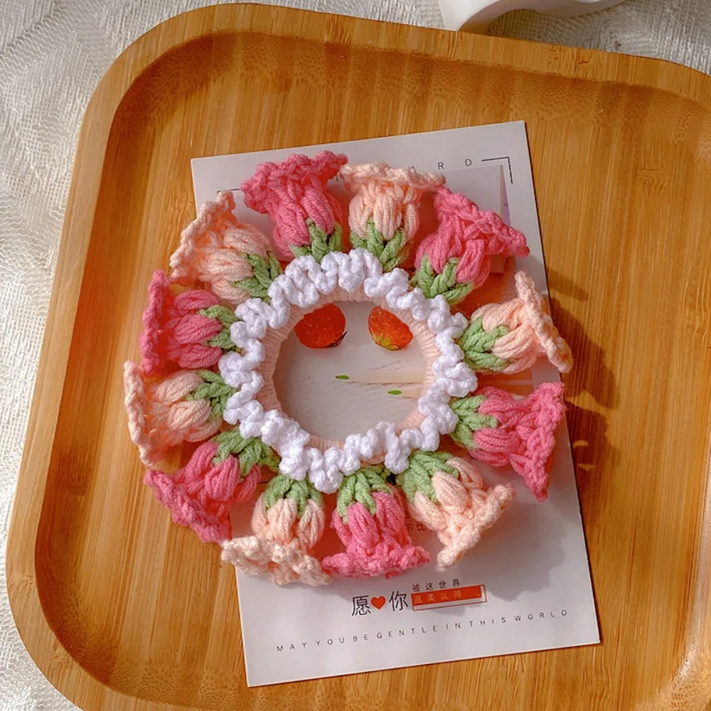 Niedliche Gehäkelte Maiglöckchen-Blumen Scrunchies Elastische Bunte Gestrickte Haargummis Kopfschmuck Süße Haarbänder für Partys – Detail 9