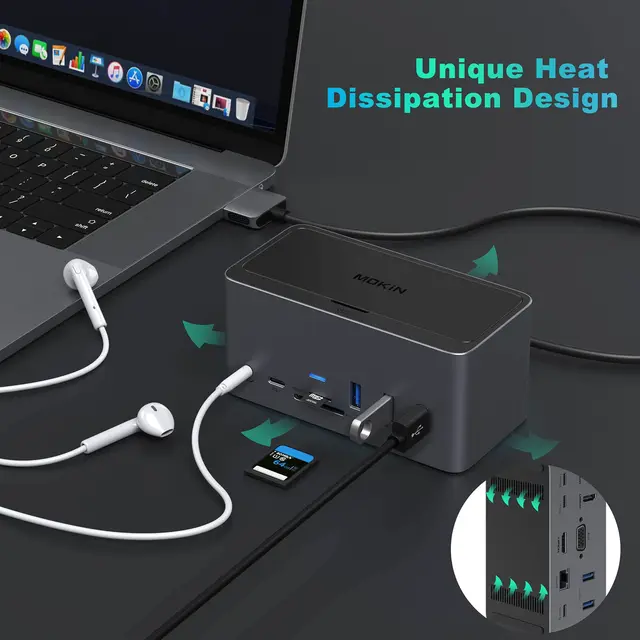 MOKiN 18 in 1 Docking Station USB C to Dual HDMI Adapter SD/TF,VGA, PD,RJ45, Thunderbolt 3,SSD Enclosure,for MacBook Pro/Air 4K 5