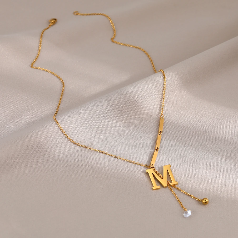 Stainless Steel Necklaces New Popular M Letter Pendants Tassel
