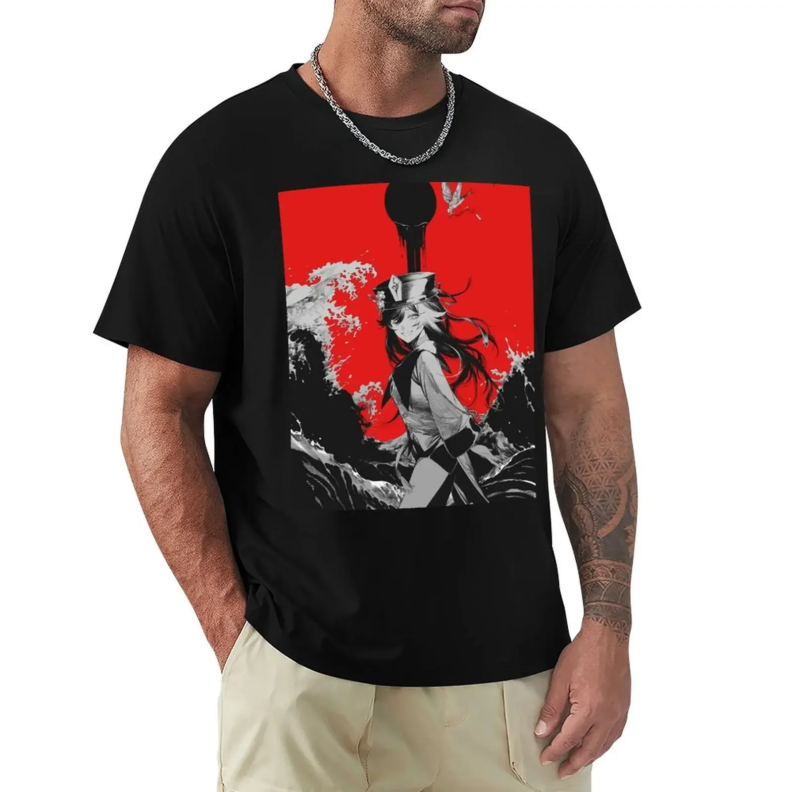 

Hu Tao Great Wave T-Shirt new edition oversized mens tall t shirts