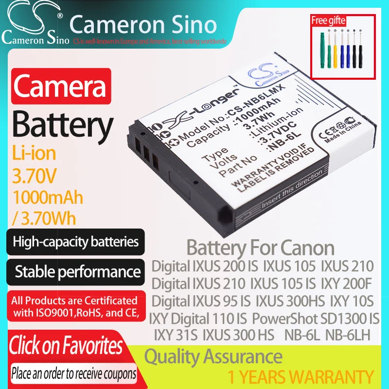 Batteria Cameronsino Per Canon Digital Ixus 200 Is Ixus 105 Ixy 10S Powershot Sd1300 Is Ixy 31S Adatto Per Canon Nb-6Lh Batteria Della Fotocamera