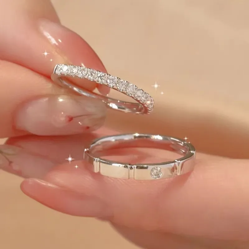 

TKJ 925 Sterling Silver Closed Sparkle Moissanite Couple Ring Men Women Cocktail Party Jewelry Valentine Day Gift Free Shipping