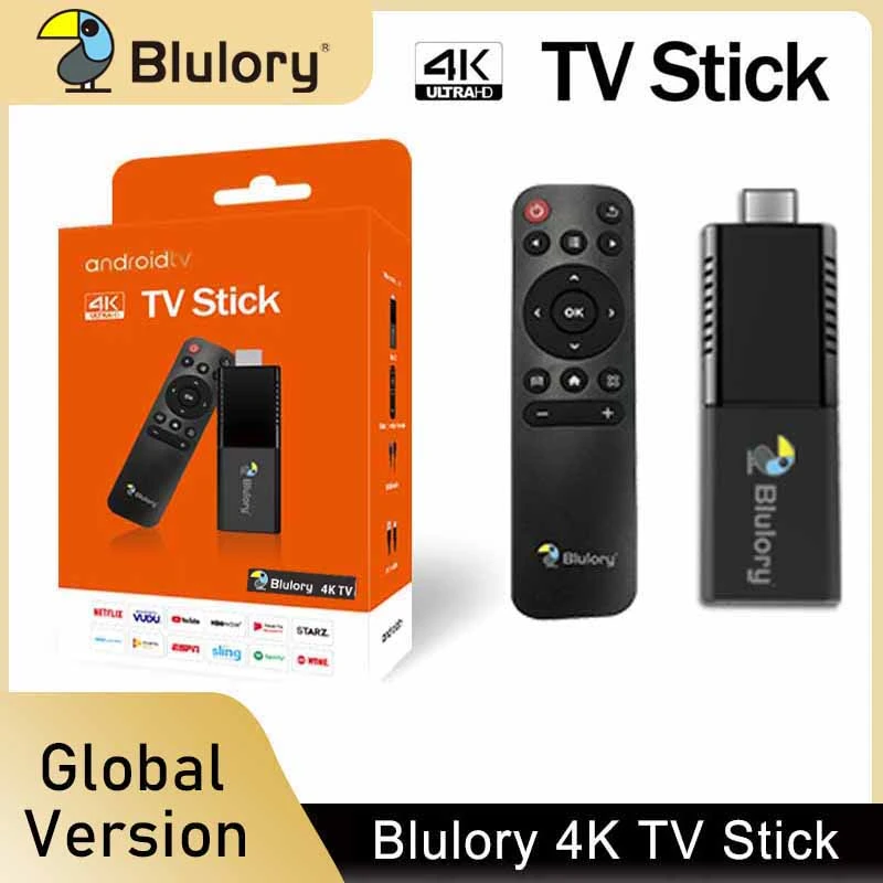 Global Version Blulory 4K TV Stick 1GB 8GB HDMI 2.0 Quad-Core CPU Dual-Core GPU HDR 10+ 4Kp60 Android TV 10.0 Wi-Fi 2.4G+5GHz