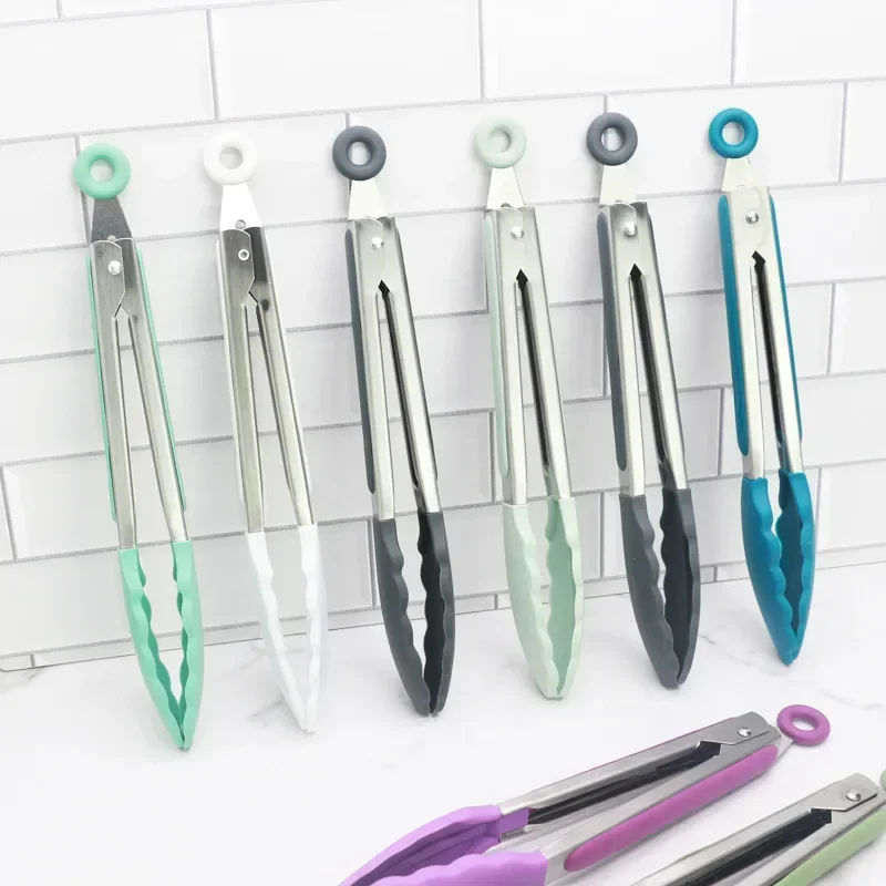 Food Tongs Kitchen Utensils Set Kitchen Tongs Silicone Non-slip Cooking Clip Clamp BBQ Salad Tools Grill Kitchen Accessories Silicone Food Tong Stainless Steel