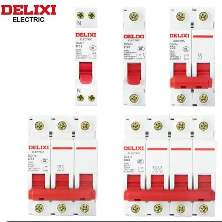 DELIXI MCB Circuit Breaker DZ47S, 230V 400V 6A 10A 16A 20A 25A 32A 40A 50A 63A Isolator Switch Rail Mounting Type