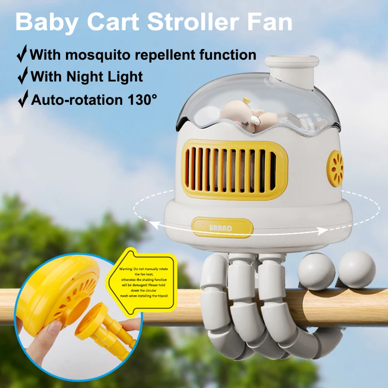 Cart Stroller Fan 3 Speeds Oscillating Electric Fan With Mosquito Net Baby Stroller Clip On Portable Handheld Fan With Light