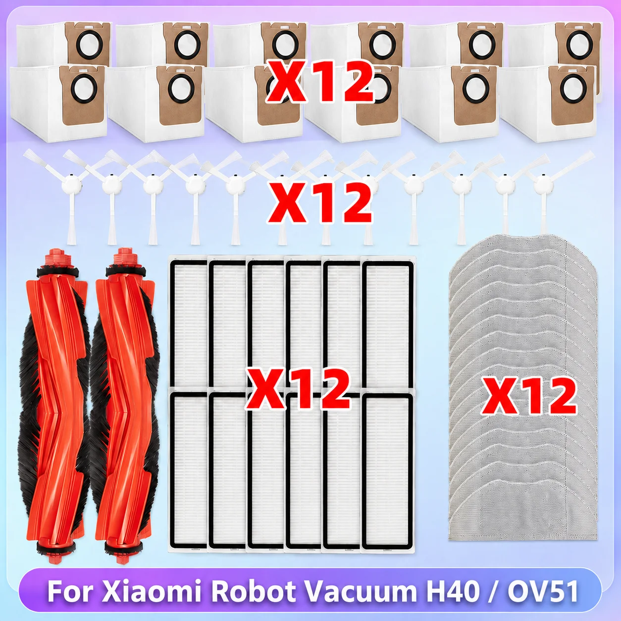 Kompatibel mit (Xiaomi Robot Vacuum H40 / OV51) Ersatzteile Staubbeutel Seitenbürste HEPA Filter