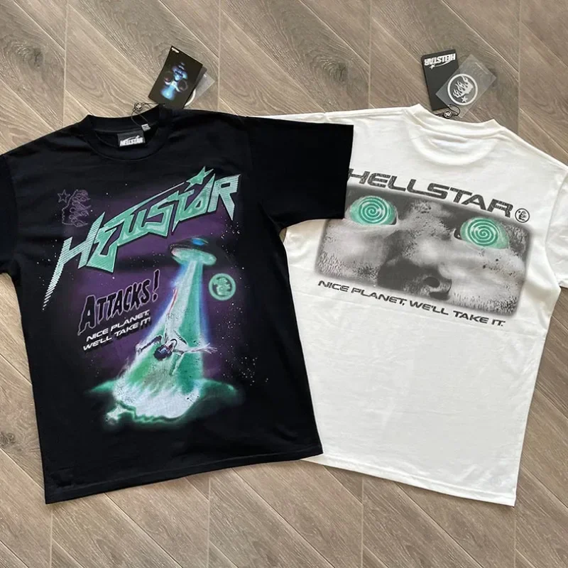 

2024ss Attacks Tee Men Women 1:1 Best Quality Alien Printed Black Pure Cotton Logo T-Shirts
