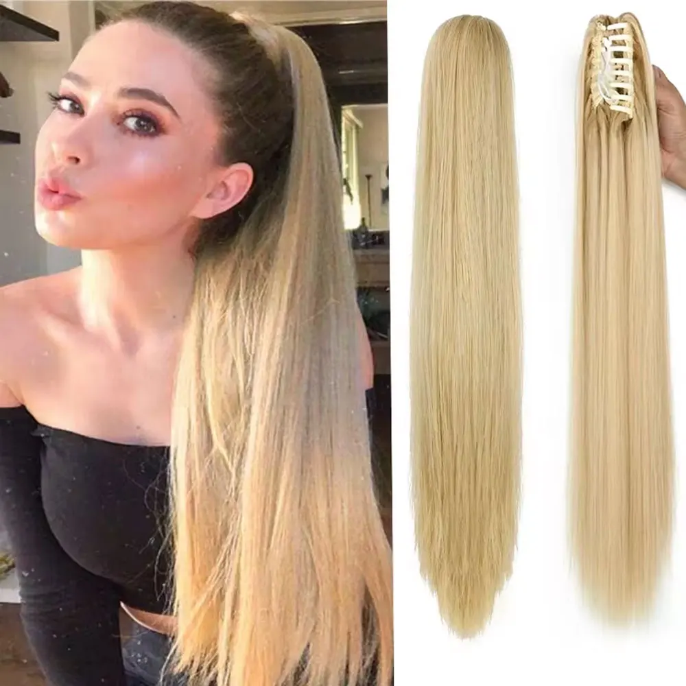 Synthetic Ponytail Hair Extension Long Straight Claw Clip Ponytail Heat Resistant Natural Wave For Women Blonde Hairpiece clip in ponytail hair extension synthetic ponytail clip in ponytail extensions