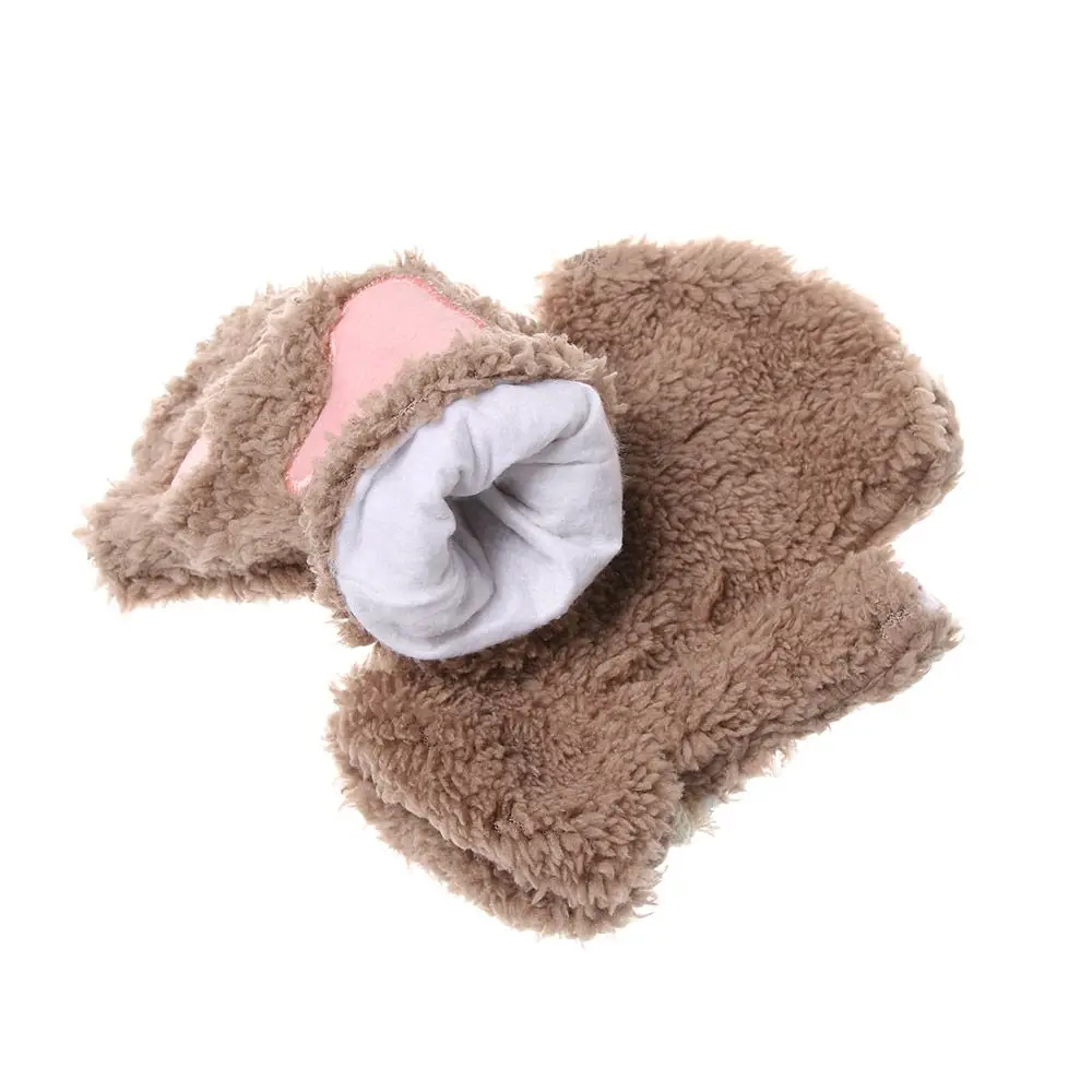 Cute Children Winter Gloves Warm Plush Fluffy Mittens Cat Paw Short Fingerless Gloves Girls Warm Half Finger