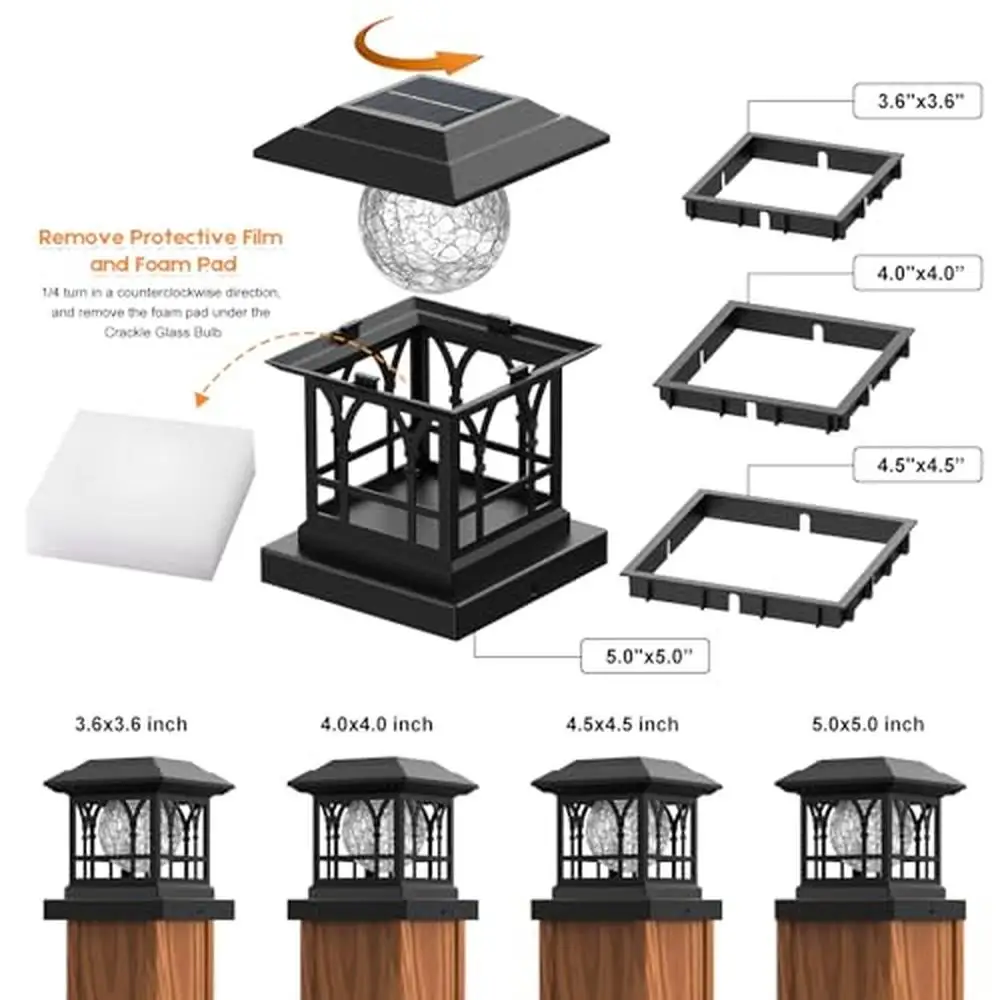 Crackle Glass Solar Post Lights 20 Lumens Warm White RGB Auto Cycling 2 Modes 3.6x3.6 4x4 Durable ABS Exquisite Design Memory