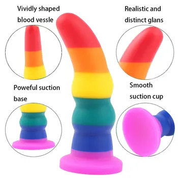 Rainbow Silicone Dildos Anal Plug Realistic Dildo Suction Cup Dildo Sex Toys for Women Lesbian Masturbators Penis tools 5
