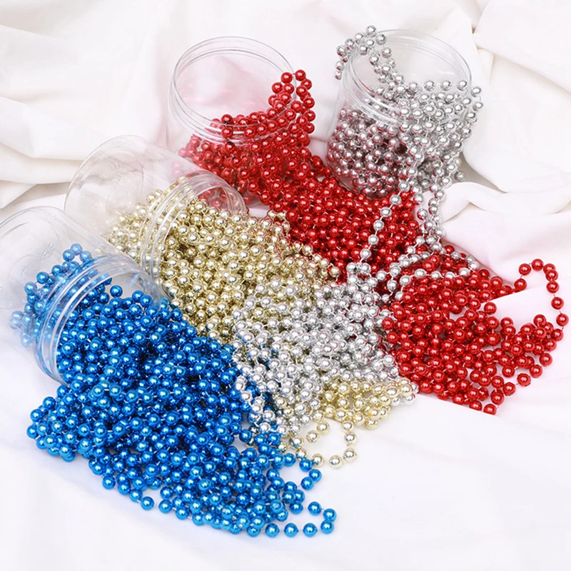 8m Christmas Decoration Bead Chain Red/Blue/Gold/Silver Beads Garland Christmas Tree Hanging Bead Pearl Ornament Decor