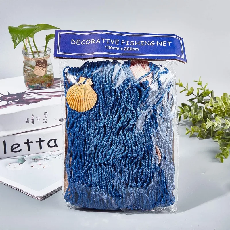 DETENE Rete da Pesca Decorativa con Conchiglie Rete da Pesca Decorativa Bianca Rete di Decorazione Oceanica per la Decorazione Della Parete di Casa(200CM*150CM