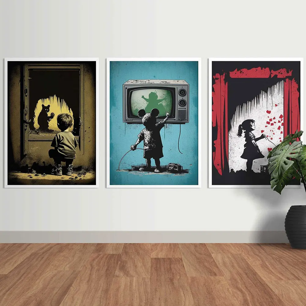 

Eclectic Gallery Poster Boy Look At Rat Graffiti Artwork Canvas Paintings Nordic Street Wall Art Prints Picture Home Room Decor