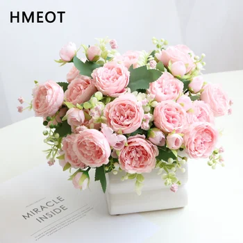 Bouquet da Sposa con Rose Persiane e Bacche Natalizie, Composizione Floreale Artificiale per Matrimoni, Accessori Decorativi per Casa e Stanza