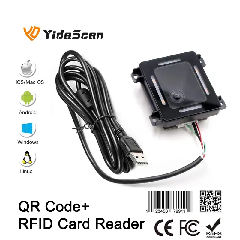 FM700B QR Code RFID Card Reader NFC 1D 2D QR Code Reader Access Control Barcode Scanner USB RS232 Wiegand for Kiosk Turnstile