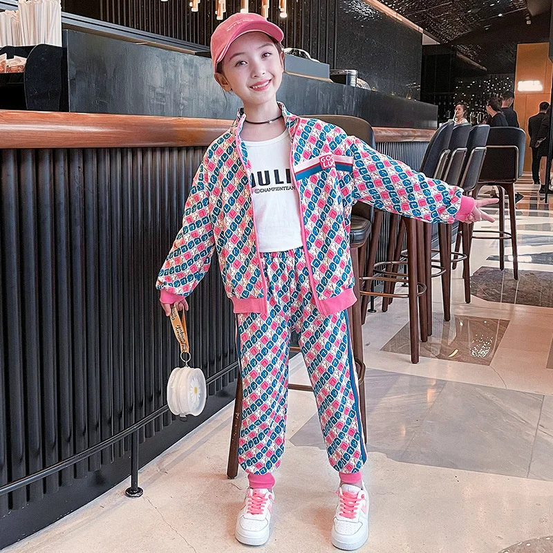

Girls Suit Coat+Pants Cotton 2Pcs/Sets 2022 Printed Spring Autumn Thicken Jogging Suits Kid Baby Children Clothing Sets