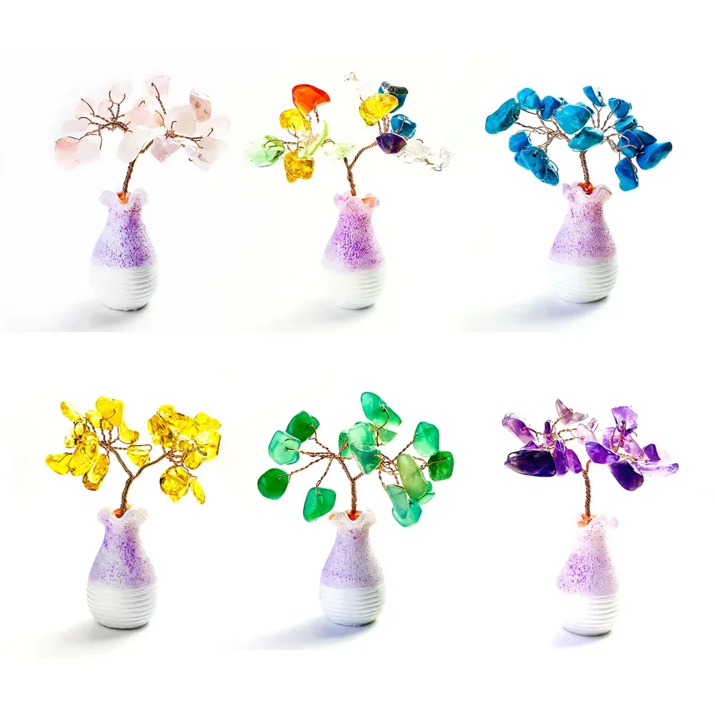 

Real Amethyst Citrine Tourmaline Fortune Tree Flower Vase Resin Craft Wedding Scene Props Wealth Mascot Ornament Aesthetic Decor