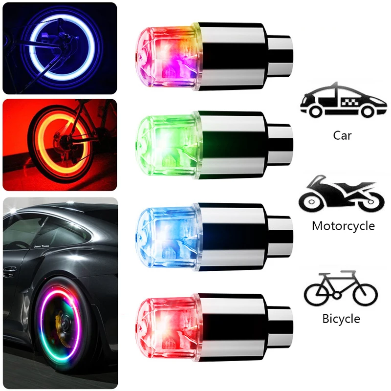 2 Bouchons De Valve Lumineux – Pour Vélo, Trottinette, Moto, E-Bike – Aluminium, Filetage Schrader, Multicolore