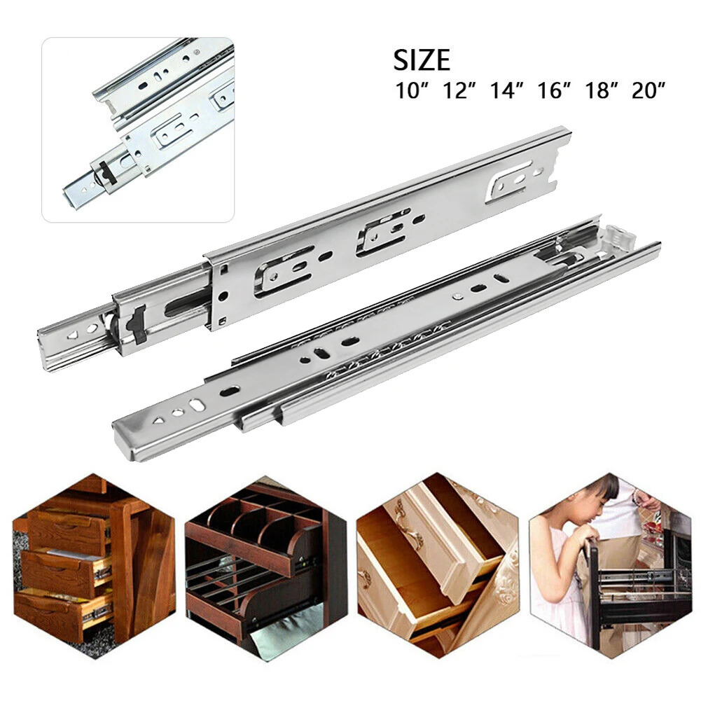 Stainless Steel Thickened Hydraulic Damping Buffer Drawer Slider Silent Three-section Guide Rail 3 Folds Full Extension Bearing