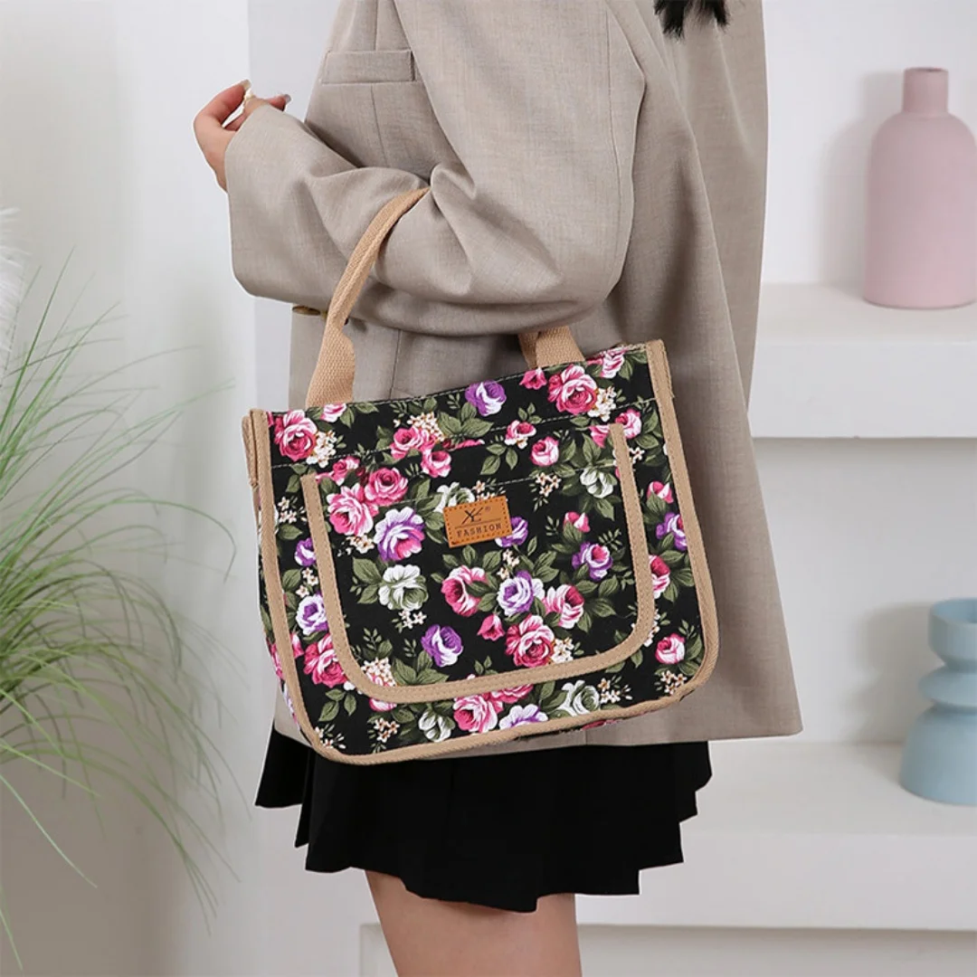 Floral Print Lunch Bag Spacious Handbag Thermal Bag Women Lunch Bag Practical For Travel Work Business Casual