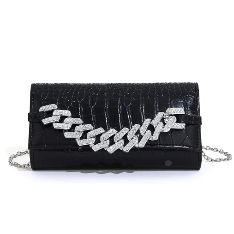 

Роскошная женская сумка со стразами, новинка 2024, ручная сумка из искусственной кожи с цепочкой и крокодиловым узором, сумка на одно плечо с цепочкой и полосками, вечерняя Праздничная сумка