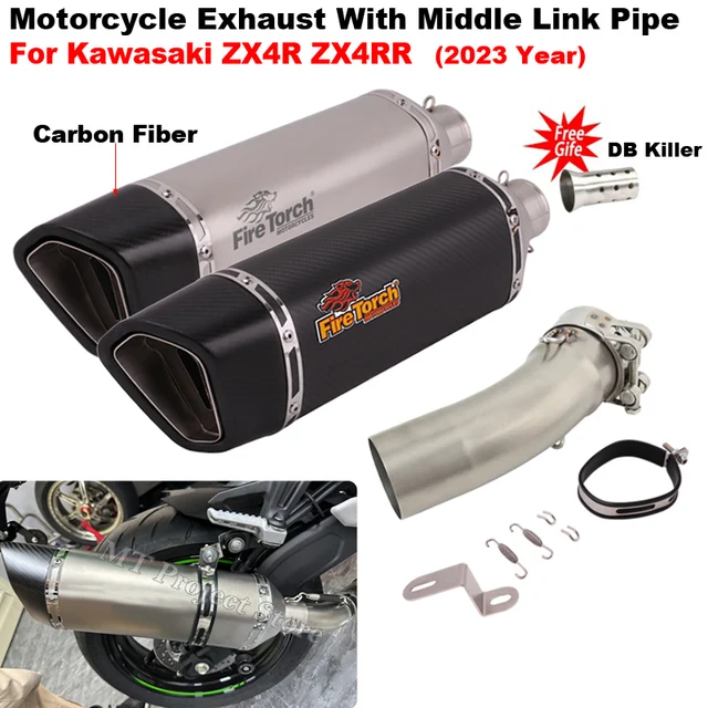 Full Motorcycle Exhaust System Escape Modify Middle Link Pipe Muffler Moto Slip On For KAWASAKI Ninja ZX 4R ZX-4 RR ZX4R SE 2023