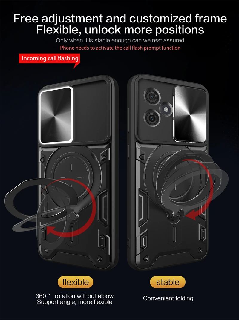 Durable Car Ring Stand Phone Case with Slide Camera Protection and Armor Back Cover