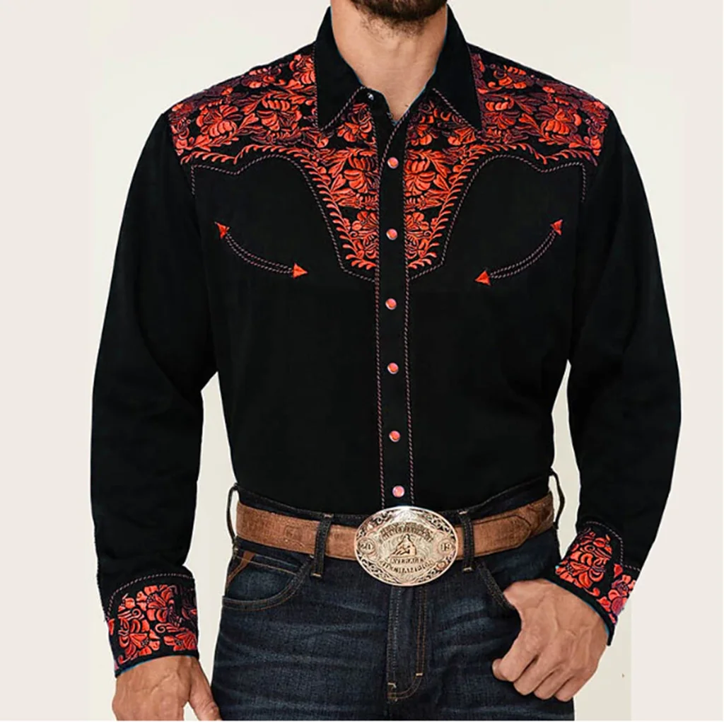 

Men's Retro Western Mexico Hawaii Shirt For Men Floral 3D Prints Long Sleeve Fashion Designer Ventilate Clothes For Man Clothing