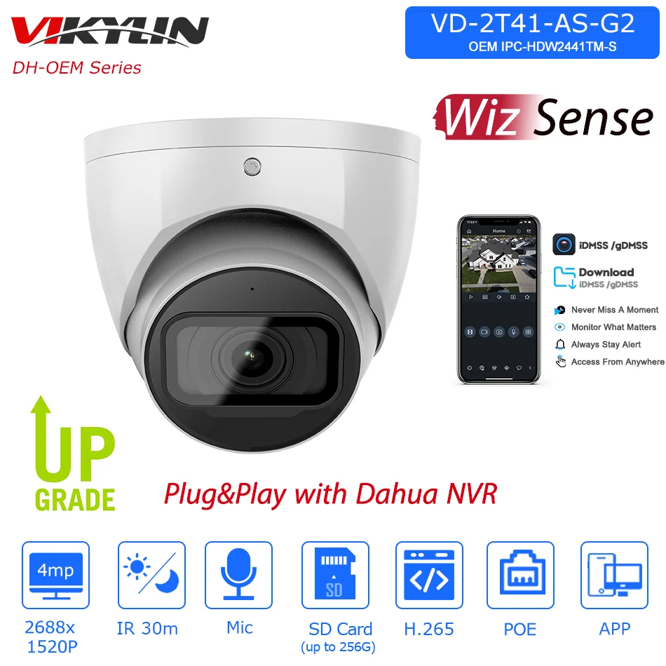 Vikylin Dahua 4Mp Wizsense Ip Camera Oem Dal Ipc-Hdw2441Tm-S Starlight Microfono Integrato Slot Per Schede Sd Telecamere Di Sorveglianza Di Sicurezza