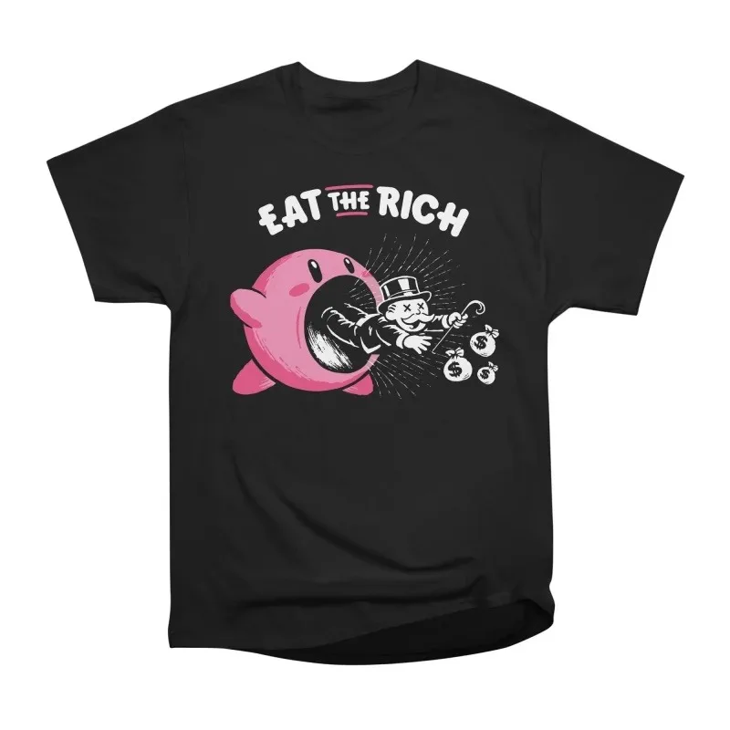 Niche Fun T-Shirt „Eat The Rich“ mit satirischem Monopoly-Print, kurzärmliges Paar-Set aus reiner Baumwolle