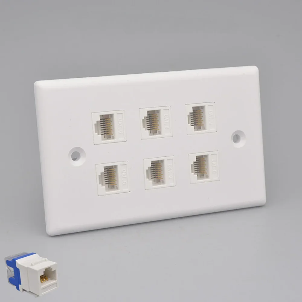 

4/6 Port CAT6 RJ45 120 Type Jack Wall Plate Female To Female Network Socket In White for Internet Patch Cord USA Faceplate