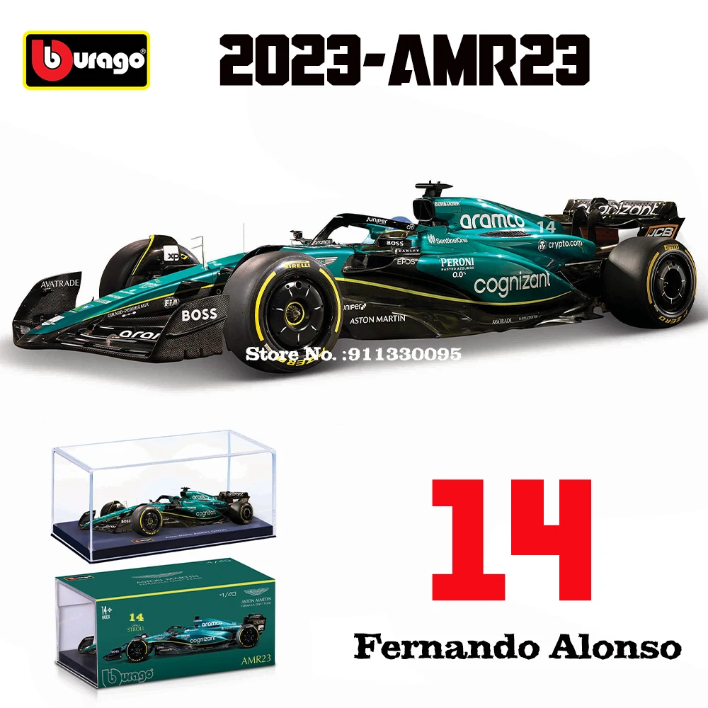 Bburago 1:43 F1 Aston Martin Aramco F1 Team AMR23 2023 #14 Alonso #18 walk Alloy Car Die Cast Model Toy da collezione