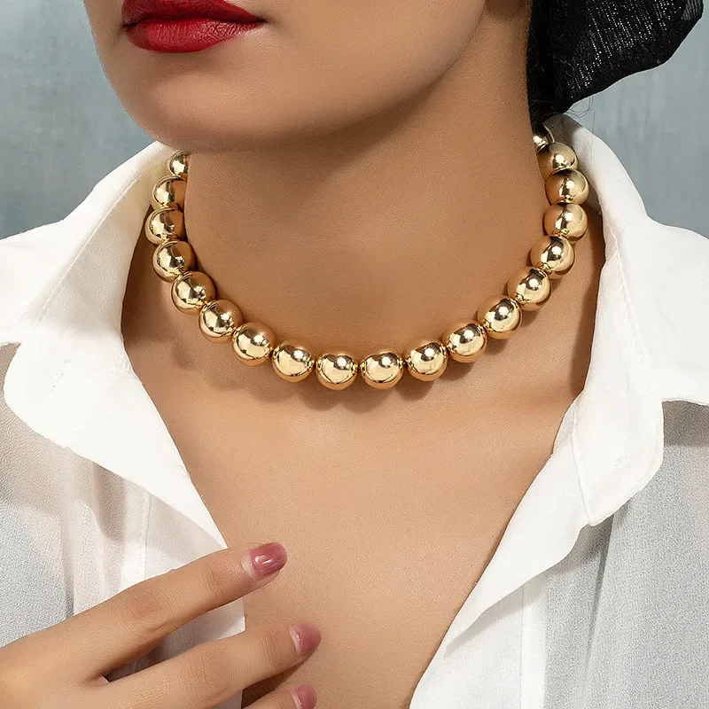 Steampunk Gold Color Ball Beads Chain Necklace For Women Men