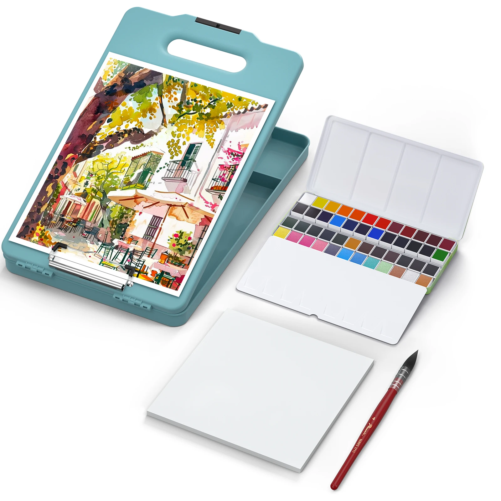 MeiLiang Travel Watercolor Paint Set Includes 48 Colors Watercolors + Paper(20 Sheets) + Paint Brush