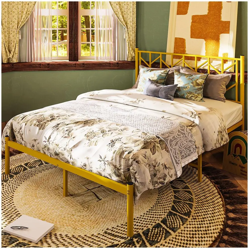 Base de Cama Matrimonial, Base de Cama Matrimonial con Metal, Cama Matrimonial con Cabecero de Metal, Bases de Cama con Soporte de Láminas