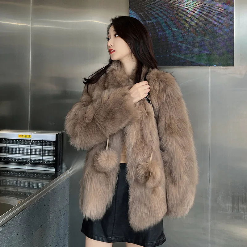 

Elegant Khaki Fur Coat Women 2023 Winter Thick Warm Fluffy Jacket Synthetic Fur Coat Furry Fur Cardigan Winter Outfits for Lady