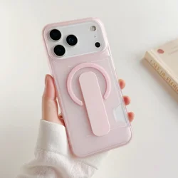 Matte Clear Luxury Card Holder Phone Case with Magnetic Shockproof Cover - iPhone 15 (Pink)