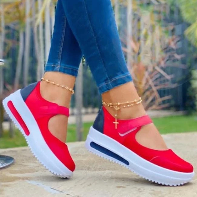 2022 Women Fashion Vulcanized Sneakers Platform Solid Color Flats Ladies Shoes Casual Breathable Wedges Ladies Walking Sneakers