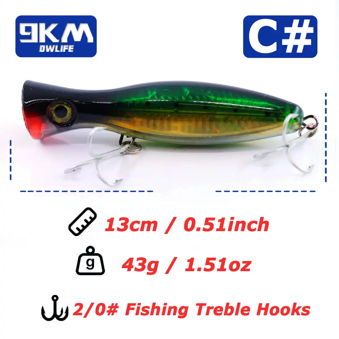 Dr.Fish Topwater Popper Saltwater Fishing Lures - 4 Inch, 3 Pack With VMC Hooks
