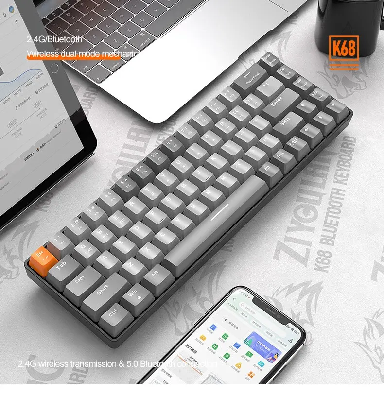 60% drahtlose mechanische Tastatur Bluetooth Dual-Modus Hot-Swap-Mini 68-Schlüssel roter Schalter für PC ps4 Xbox iPhone iPad