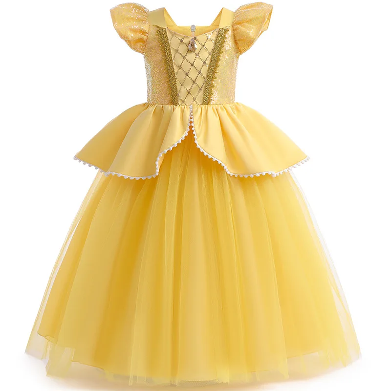 Beauty Belle Princess Cosplay Dress Girl Yellow Floral Off Shoulder Mesh  Kid LED Light Halloween Costume Birthday Surprise Gift - AliExpress 1501