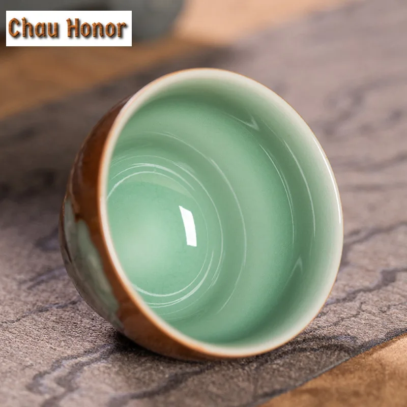 100ml Longquan Celadon Wood-fired Kiln Teacup Handmade Tea Bowl Tea-tasting Smelling Cup Jianzhan Master Cups Tea Services Gift