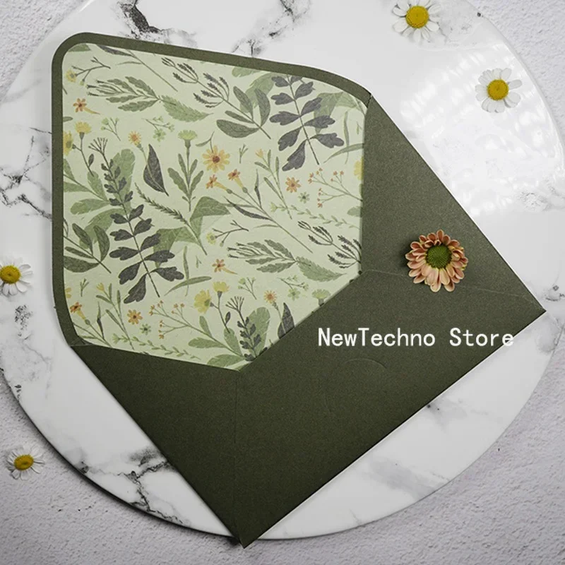 Avocado Green Series Vintage Envelopes Wedding Invitations Printing Lining Envelopes Invitation Stationary Paper