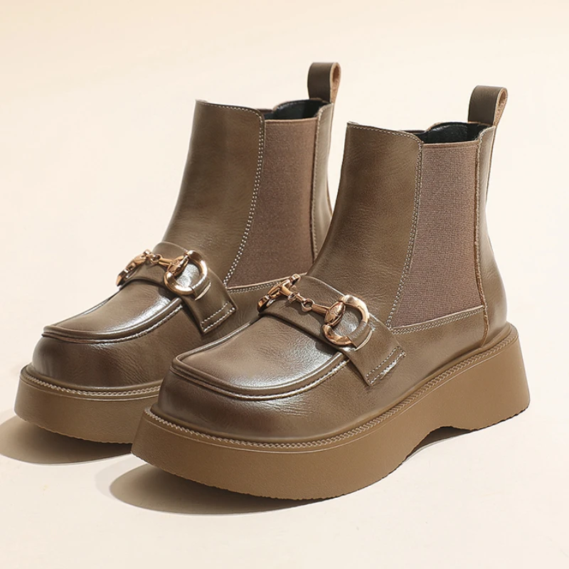 

2022 Autumn New Fashion Women's Boots Women's Solid Color Round Toe Elegant Shoes Thick Sole British Vintage Women's Boots